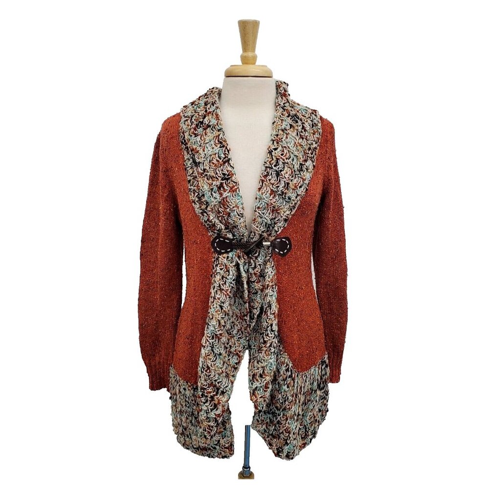 Ponsesa Cardigan Sweater Womens Size M Toggle‎ Button Rust Color Fall Boho Fairy
